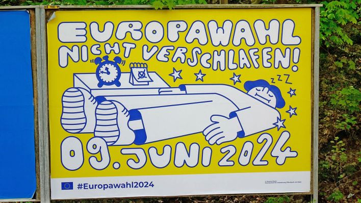 Archivbild:28.04.2024, Borkwalde, Brandenburg, Auf einem Plakat wird fuer die Europawahl am 9. Juni 2024 geworben.(Quelle:picture alliance/dpa-Zentralbild/S.Steinach)
