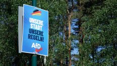 Archivbild: Brandenburg, Fuer eine Wahl wurde ein Wahlkplakat der AfD aufgehaengt. (Quelle: dpa/Steinach)