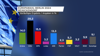 Grafik Vorläufiges Ergebnis Europawahl 2024 Berlin-Reinickendorf.(Quelle:Landeswahlleiter)
