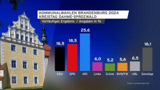 Grafik: Kommunalwahlen BB 2024 SSV Dahme-Spreewald vorläufiges Ergebnis (Quelle: rbb/imago images/Rainer Weisflog)