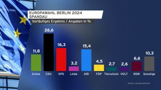 Grafik Vorläufiges Ergebnis Europawahl 2024 Berlin-Spandau. (Quelle: rbb)