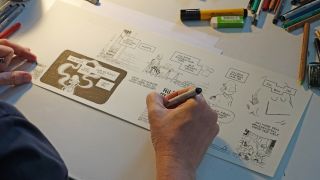 Der Derr Illustrator Felix “Flix” Görmann bei der Arbeit. (Quelle: rbb/Marvin Wenzel)