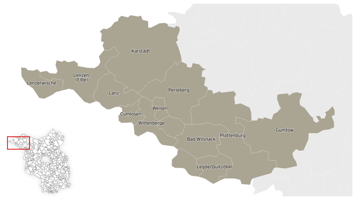 Karte Wahlkreis 1 - Prignitz I für die Landtagswahl 2024 in Brandenburg