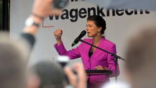 BSW-Gründerin Sahra Wagenknecht bei spricht bei einer Wahlkampfveranstaltung am 11.09.2024.(Quelle: dpa/Michael Bahlo)