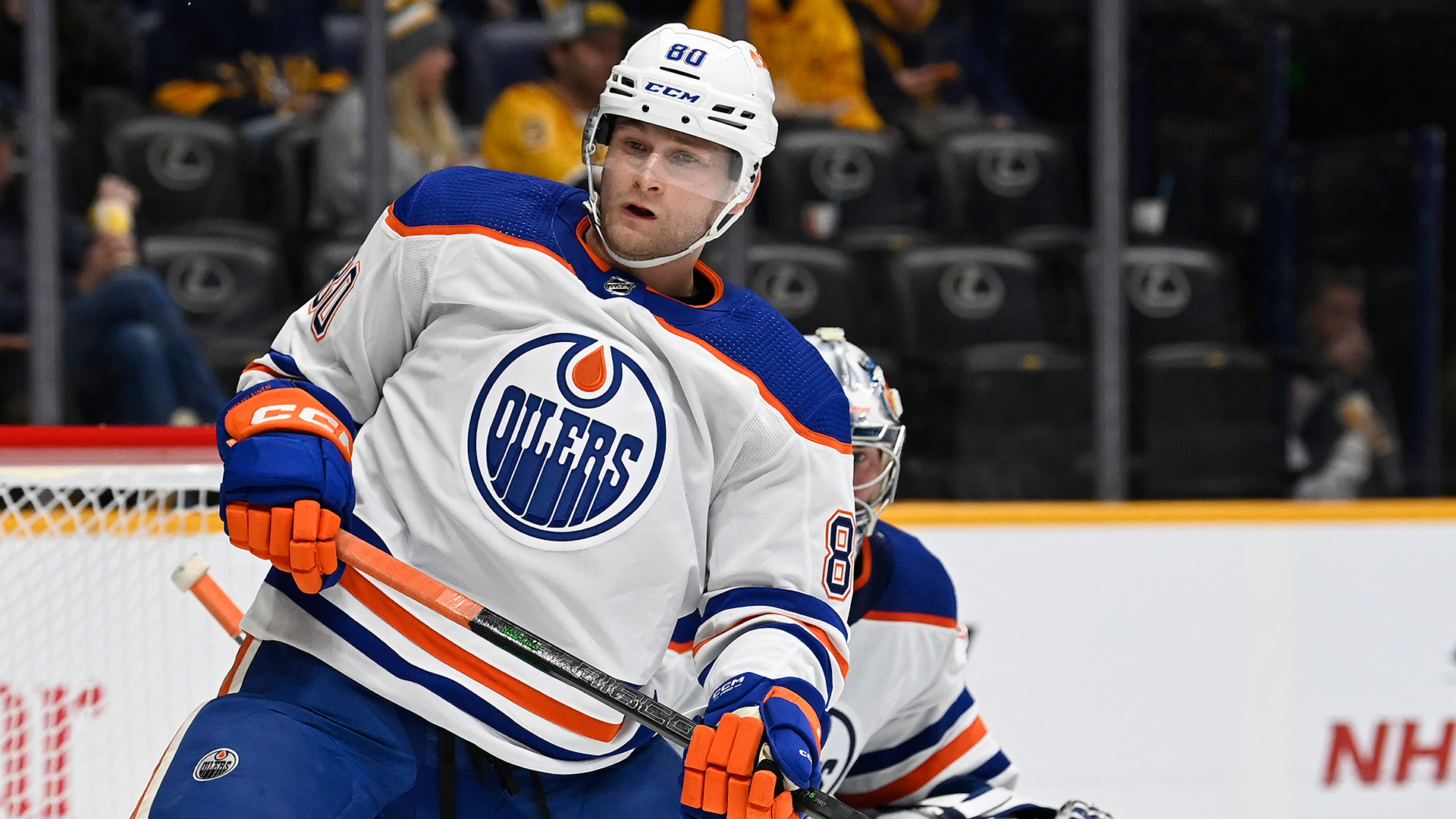 Der neue Eisbären-Verteidiger Markus Niemeläinen im Trikot der Edmonton Oilers (picture alliance/ASSOCIATED PRESS | Mark Zaleski)