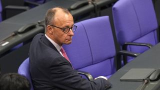 Friedrich Merz, CDU, am 31.01.2025 im Bundestag, vor der Abstimmung seinem Migrationsgesetzentwurf . (Quelle: Picture Alliance/Michael Kappeler)