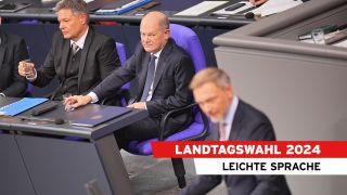 Robert Habeck, Olaf Scholz und Christian Lindner in der 205. Sitzung des Deutschen Bundestages im Reichstagsgebäude. (Quelle: dpa)