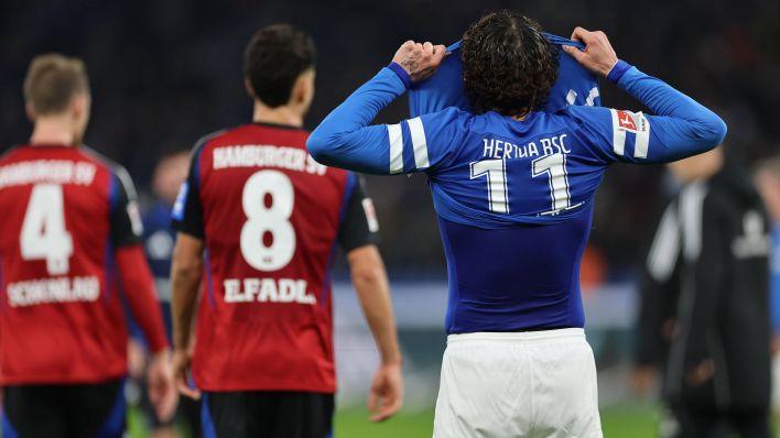 Herthas Fabian Reese ist nach der Niederlage gegen den HSV enttäuscht. (Foto: IMAGO / Beautiful Sports)